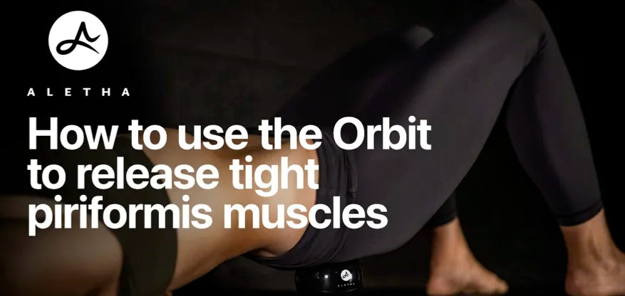 Person sitting on how to use the Orbit for piriformis muscle release